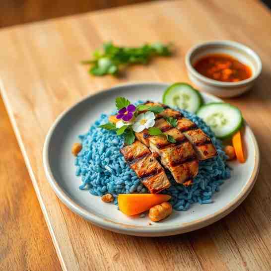 Nasi Kerabu - Blue Rice & Grilled Chicken Salad